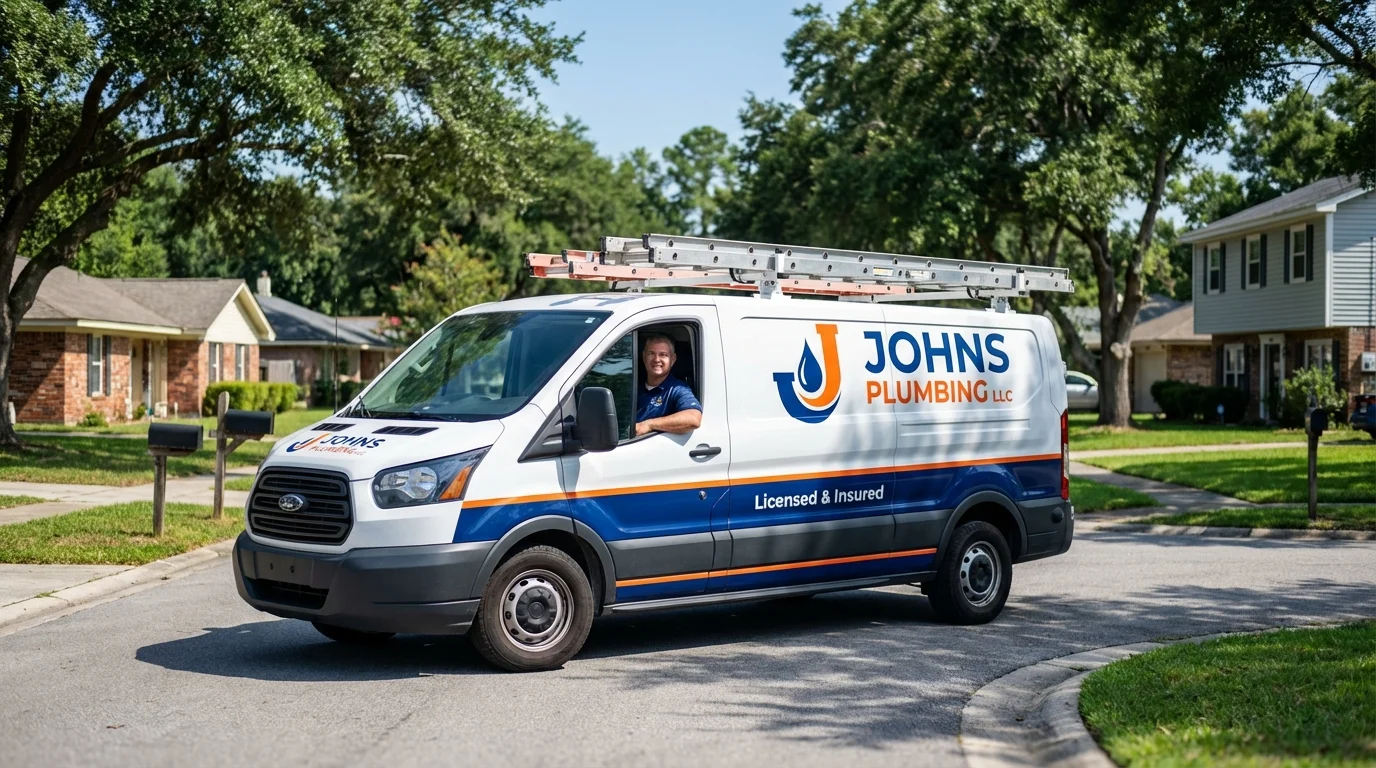 Johns Plumbing LLC service van in Greenville, PA