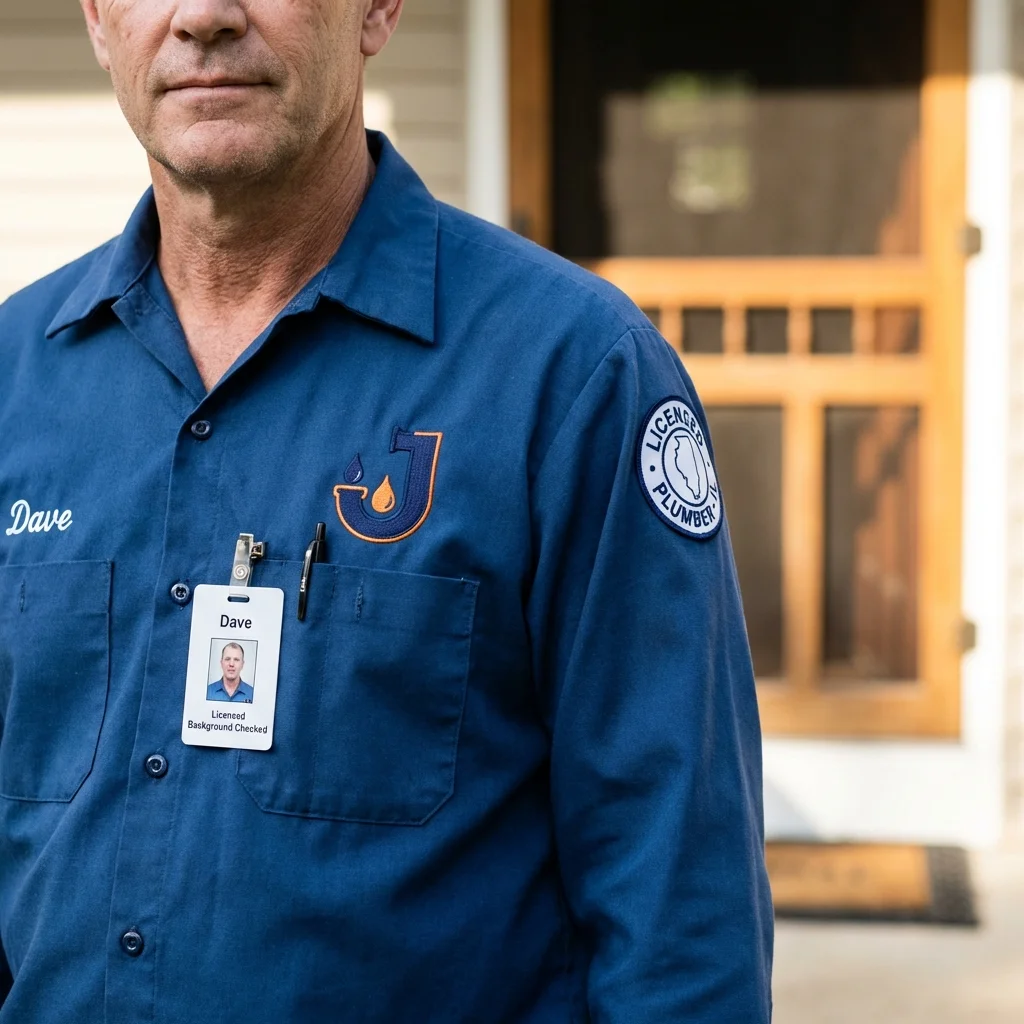 Licensed plumber showing ID badge in Greenville, PA