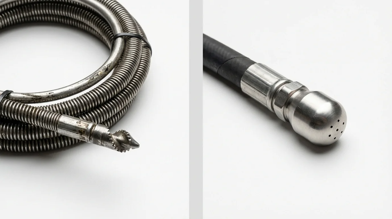Drain snake cable and hydro jetting nozzle used for drain cleaning in Greenville, PA
