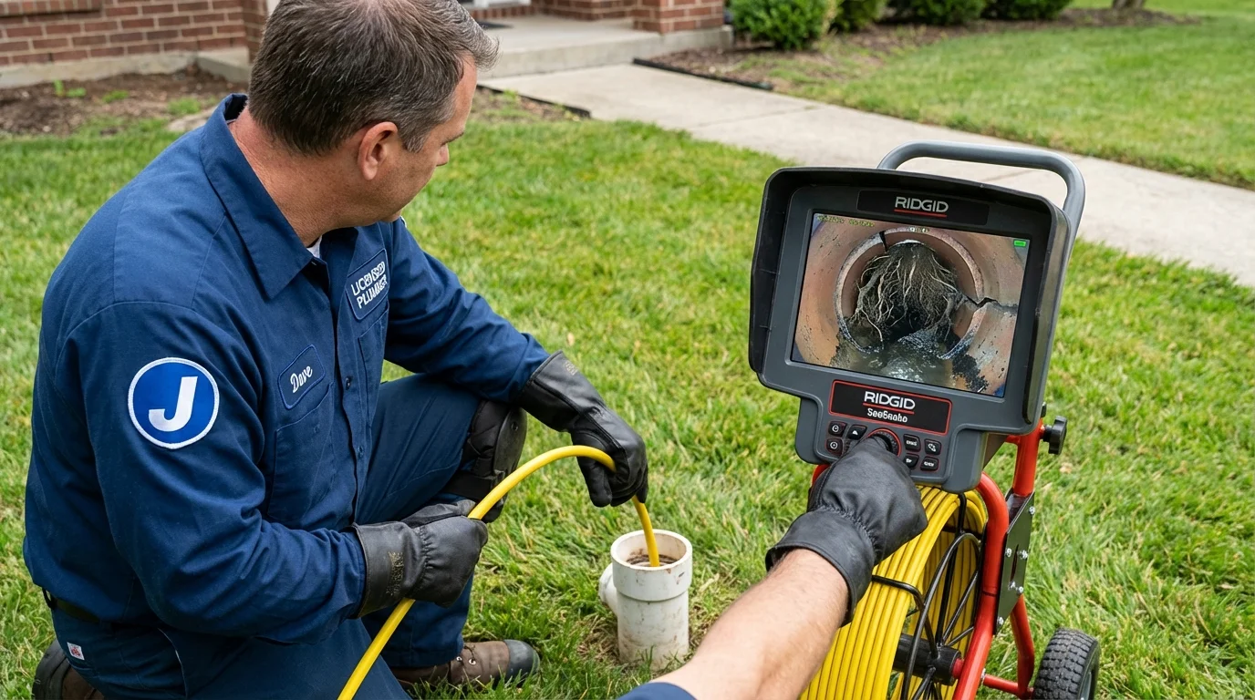 Sewer camera inspection being performed by Johns Plumbing LLC in Greenville