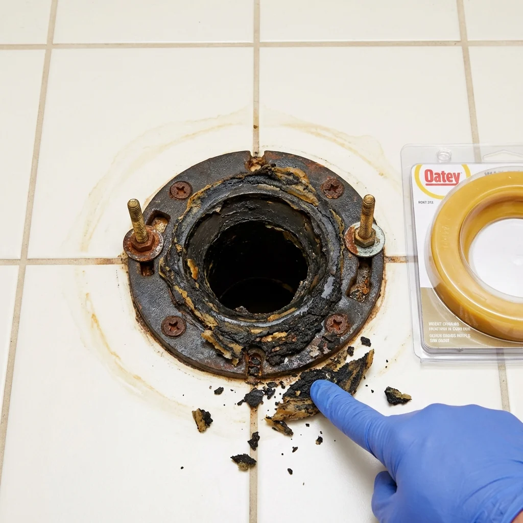 Failed wax ring showing water seepage at the base of a toilet in a Greenville, PA home