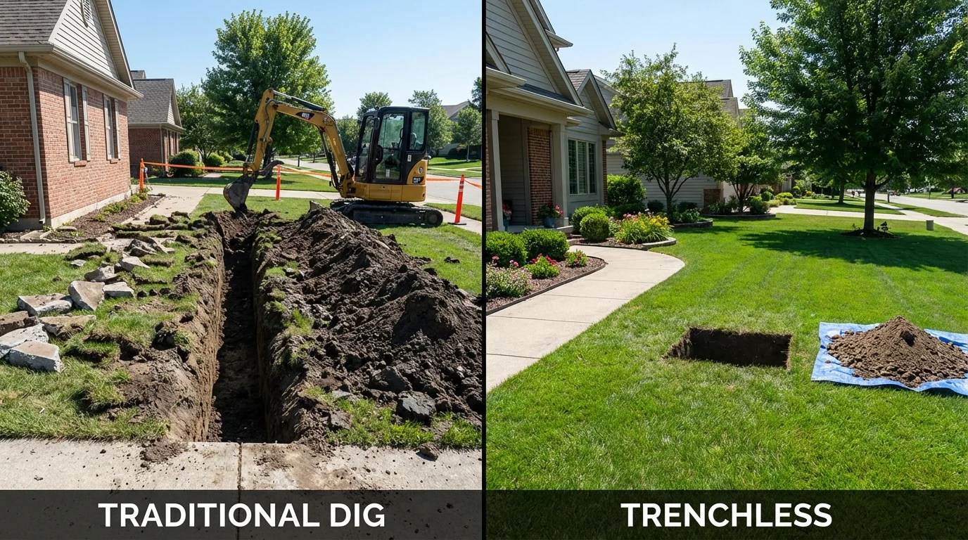 Trenchless sewer repair with minimal yard damage versus traditional excavation in Greenville, PA